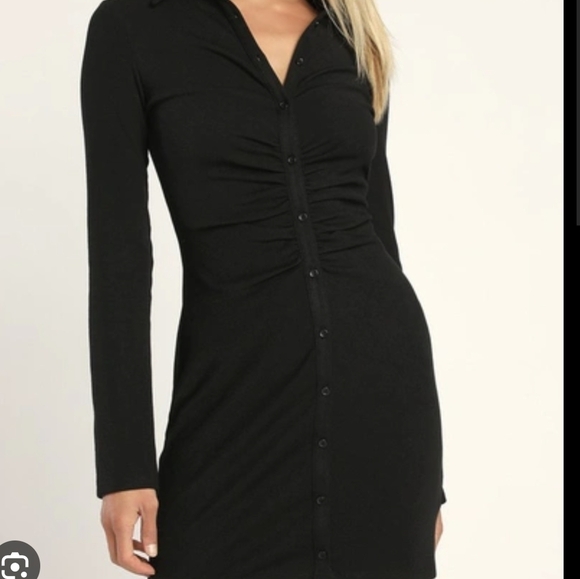 Lulus A Little Prep Black Button up ribbed Bodycon mini dress - Picture 3 of 12